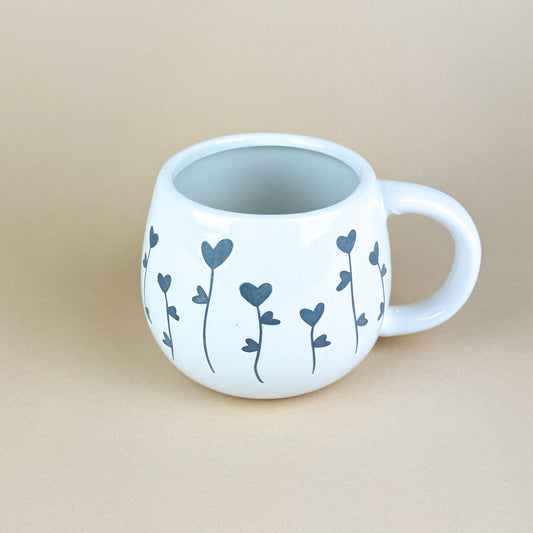 Grey Heart Flowers Mug 14.5cm